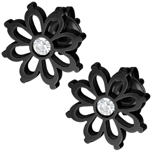 Flower Earstuds Pair - Black Metal