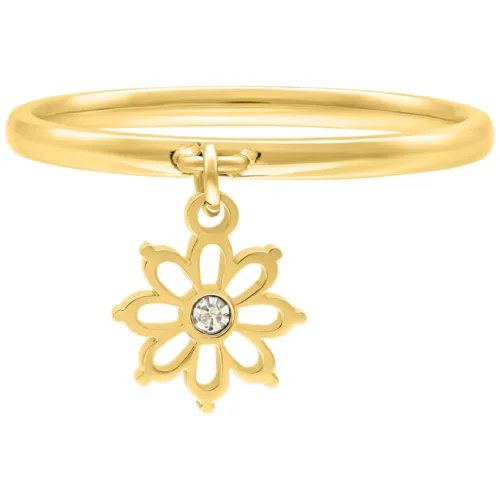 Dangling Flower Ring - Golden Metal