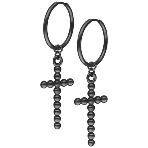 Bubble Cross Hoops Pairs - Black Metal