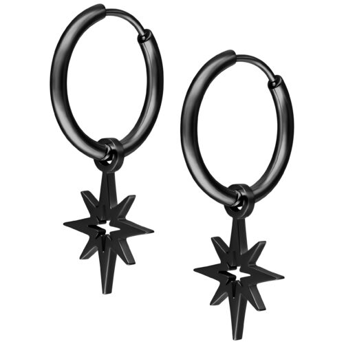 Little Polar Star Hoop Earrings<!--6357dda370593--> - Black Metal