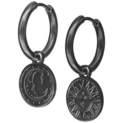 Little Sun Moon Hoop Earrings<!--6357ddaee7656--> - Black Metal