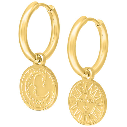 Little Sun Moon Hoop Earrings<!--6357ddaee7656--> - Golden Metal