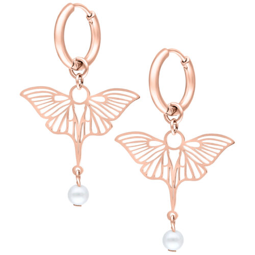 Little Synthetic Pearl Dragonfly Hoops - Rosegold