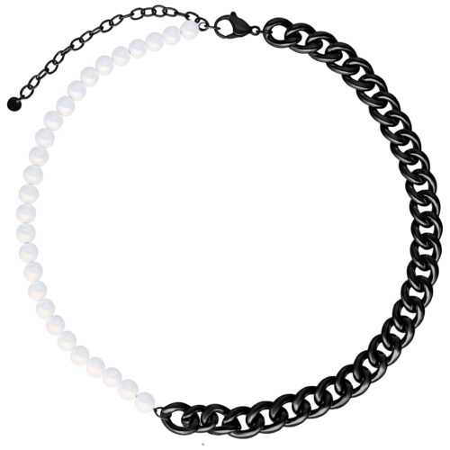 Chunky Synthetic Pearl Kette - Black Metal