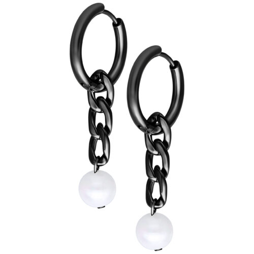 Little Chunky Synthetic Pearl Hoops - Black Metal