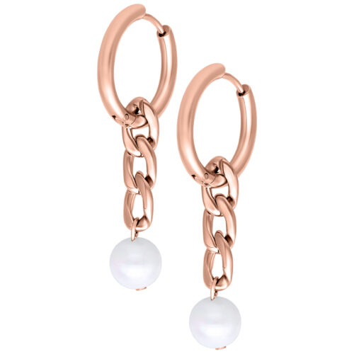 Little Chunky Synthetic Pearl Hoops - Rosegold