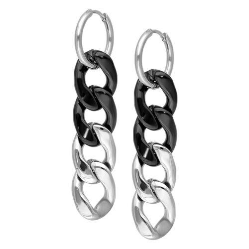Silver Chain Dangle Hoops<!--639b558ec7801--> - Silvercoloured Metal