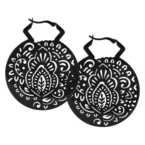 Mehndi Hoop Earrings - Black Metal