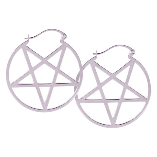 Small Pentagram Hoop Earrings - Silvercoloured Metal