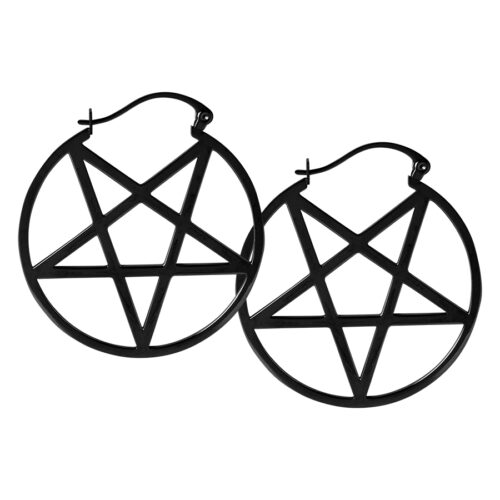 Small Pentagram Hoop Earrings - Black Metal