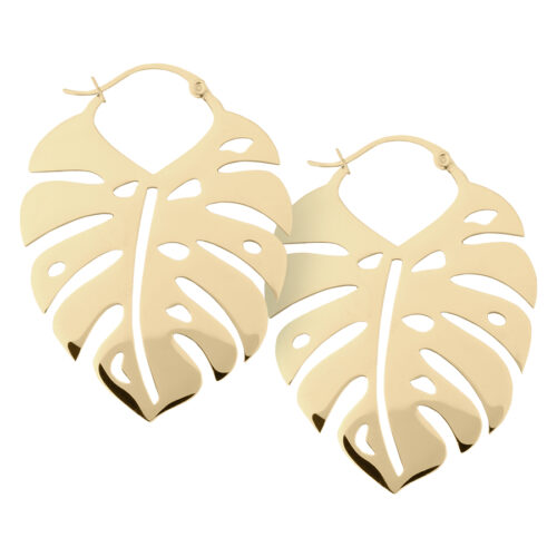 Monstera Leaf Hoop Earrings - Golden Metal