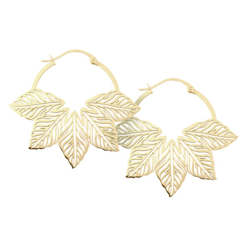 "Abey" Leaf Hoop Earrings<!--6357d5e3e9181--><!--636e78af1a3f6--> - Golden Metal