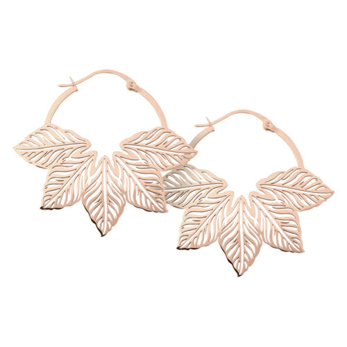 "Abey" Leaf Hoop Earrings<!--6357d5e3e9181--><!--636e78af1a3f6--> - Rosegold
