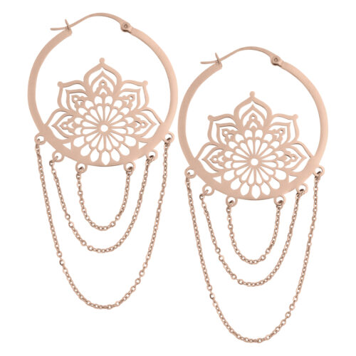 Silver Stainless Steel Mandala Chain Earrings - Rosegold