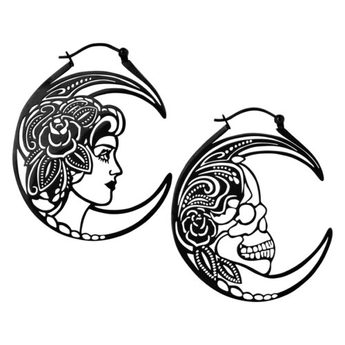 Skull Couple Hoop Earrings - Black Metal