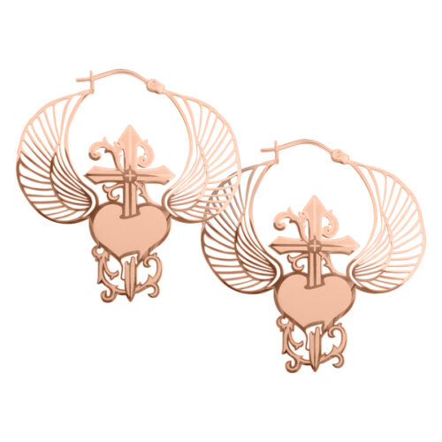 Winged Heart Dagger Hoop Earrings - Rosegold