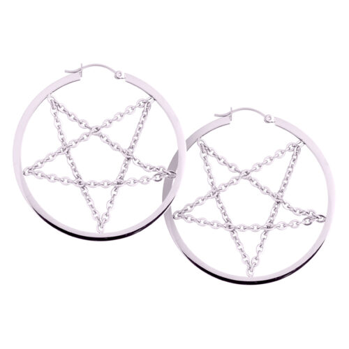 Pentagram Chain Hoop Earrings - Silvercoloured Metal