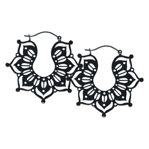 Magnolia Hoop Earrings<!--6357ddd5bb15c--> - Black Metal