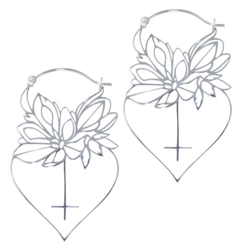 Silver Dahlia Flower Hoop Earrings