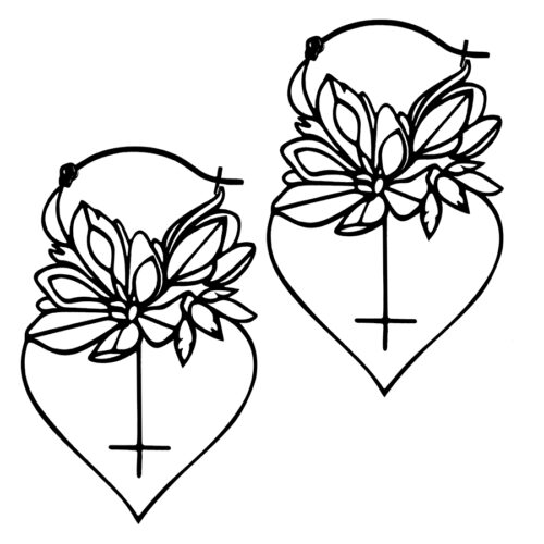 Silver Dahlia Flower Hoop Earrings - Black Metal