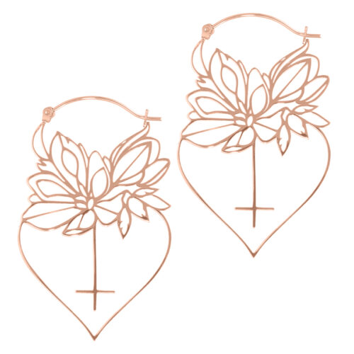 Silver Dahlia Flower Hoop Earrings - Rosegold