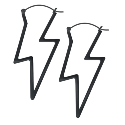 Thunderbolt Hoop Earrings - Black Metal