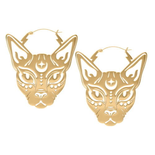 Sphynx Hoop Earrings - Golden Metal