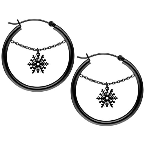 Dangling Snowflake Hoops - Black Metal