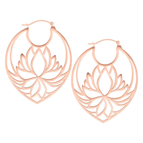 Silver Lotus Flower Earrings - Rosegold