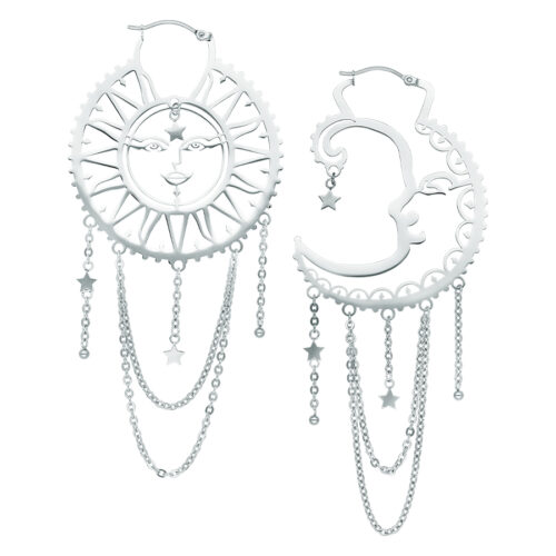 Oldschool Sun Moon Hoop Earrings<!--6357df2eaf1ba--> - Silvercoloured Metal