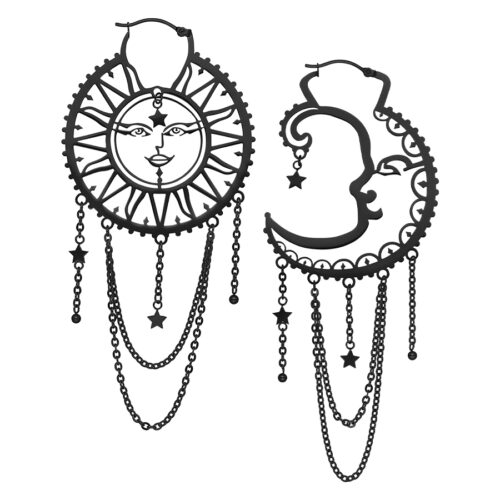 Oldschool Sun Moon Hoop Earrings<!--6357df2eaf1ba--> - Black Metal