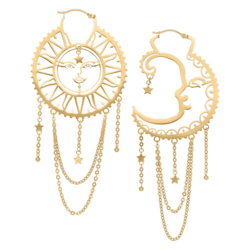 Oldschool Sun Moon Hoop Earrings<!--6357df2eaf1ba--> - Golden Metal