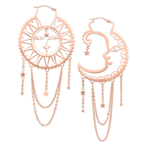 Oldschool Sun Moon Hoop Earrings<!--6357df2eaf1ba--> - Rosegold