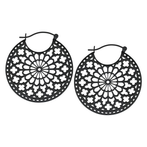 Silver Hoop Earrings with Cathedral Design<!--6357d80f0ee2a--><!--636e78ae97b7d--> - Black Metal