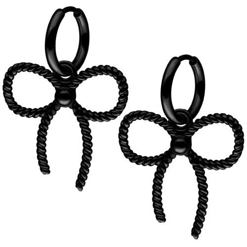 Little Twisted Bow Hoops - Black Metal