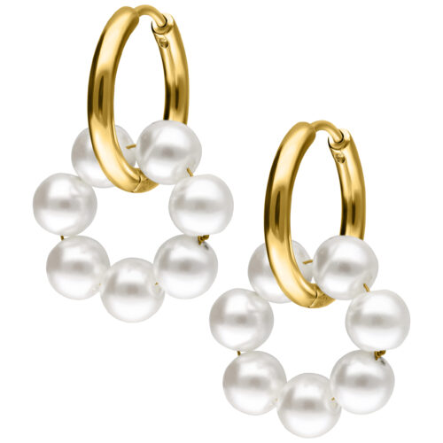 Little Synthetic Pearl Circle Hoops - Golden Metal