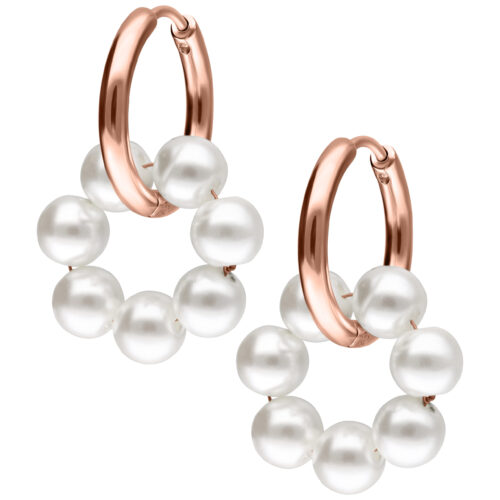 Little Synthetic Pearl Circle Hoops - Rosegold