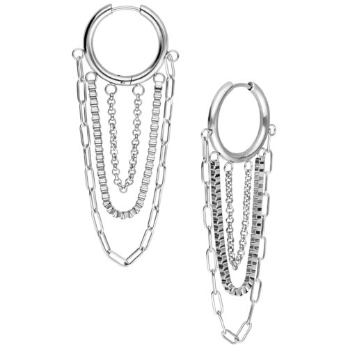 Multilayer Chain Hoops Pair - Silvercoloured Metal