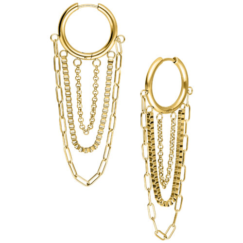 Multilayer Chain Hoops Pair - Golden Metal