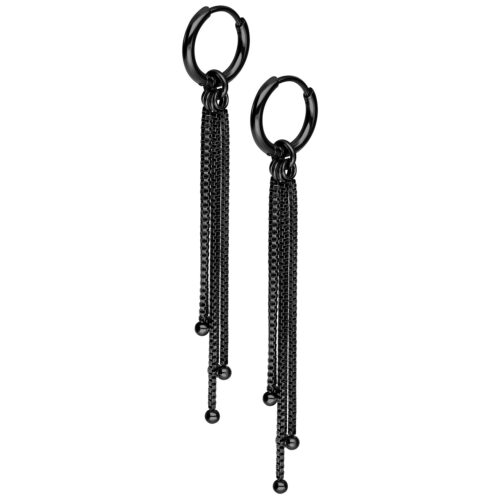 Little Square Venezia Chain Hoops (pair) - Black Metal