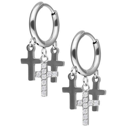 Little Dangling Cross Hoops - Silvercoloured Metal