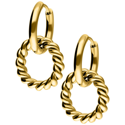 Twisted Circle Hoops - Golden Metal