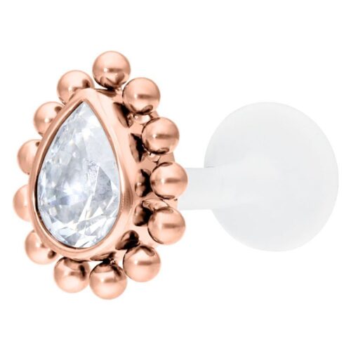Crystal Teardrop Screwing Labret Stud<!--6357dadef26a7--> - Rosegold