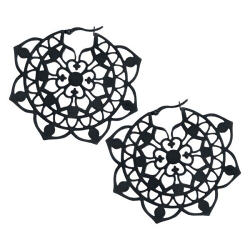 Black Mandala Flower Earrings
