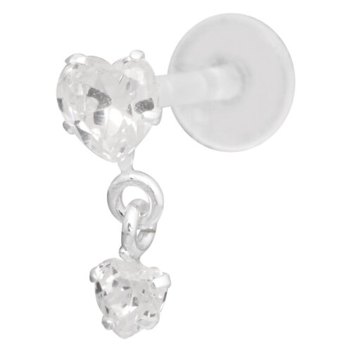 Hanging Crystal Heart Labret Stud