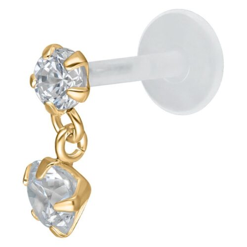 Hanging Crystal Labret Stud<!--6357dad1d1b71--> - Golden Metal