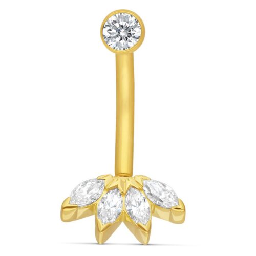 18k Gold Belly Bar Lilly Diamonte Crystals<!--636e791a916d6-->