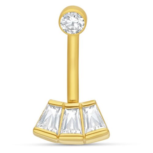 18k Gold Belly Bar Square Diamonte Crystals <!--636e791b258f8-->