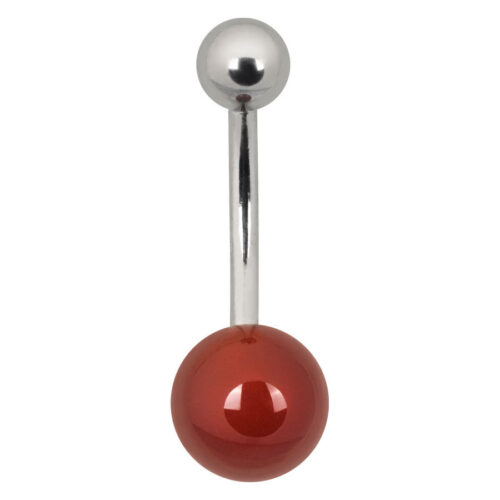 Red Semi Precious Stone Surgical Steel Belly Bar<!--6357d81224432-->