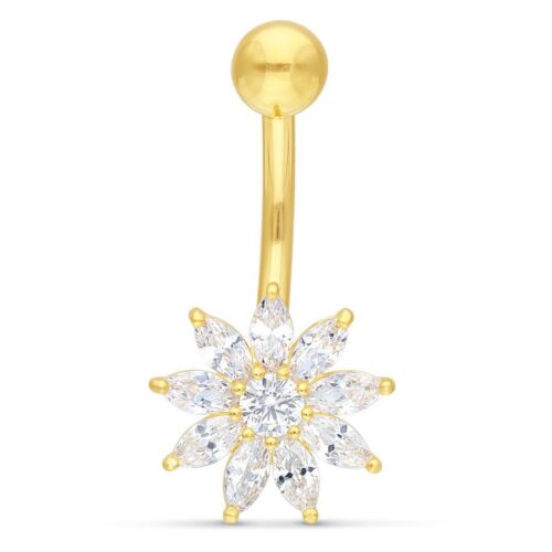18k Gold Crystal Sunflower Belly Bar<!--63ac4200e1332-->